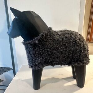 Rare Vintage IKEA large 10.5’ Black Stolle Dala Horse 2001 with wool jacket